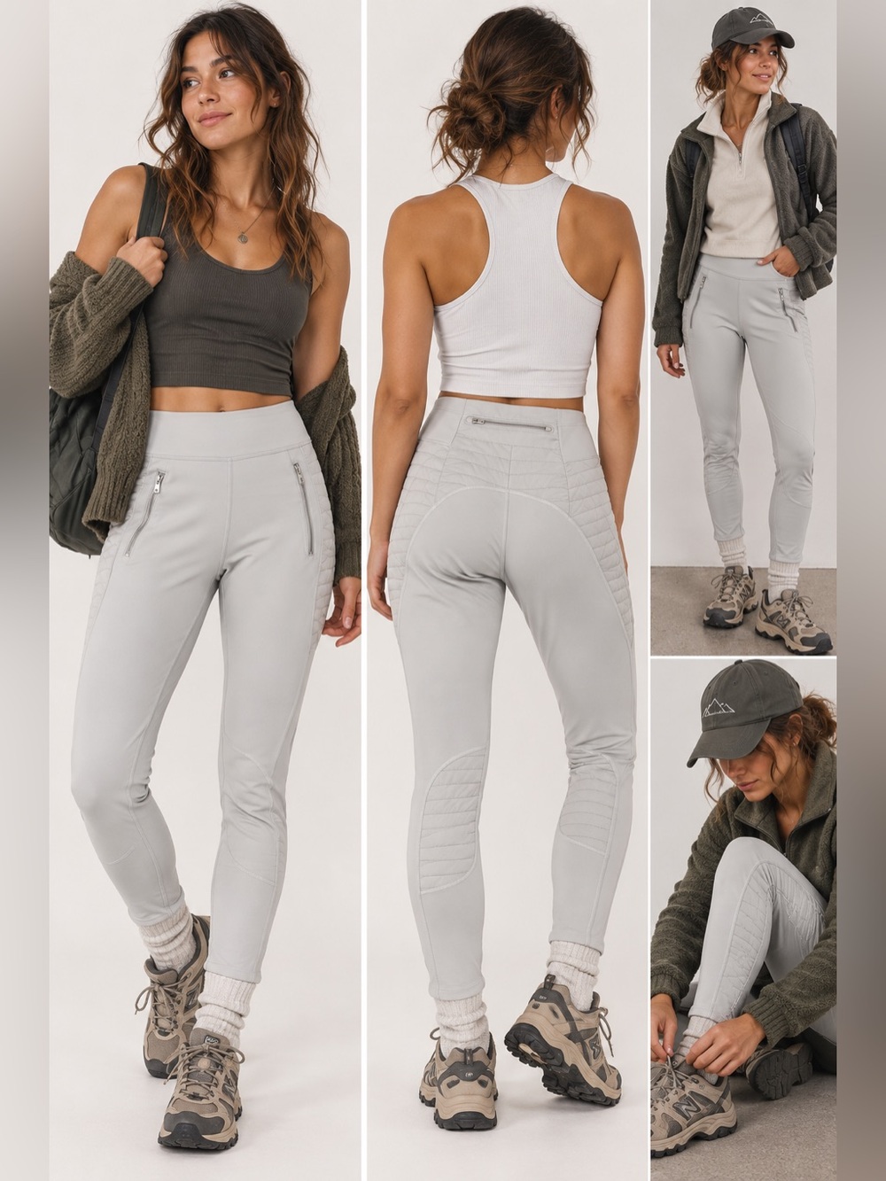 Athleta Cream White Quilted Winter Side-Zip Athleisure Sporty Leggings Small